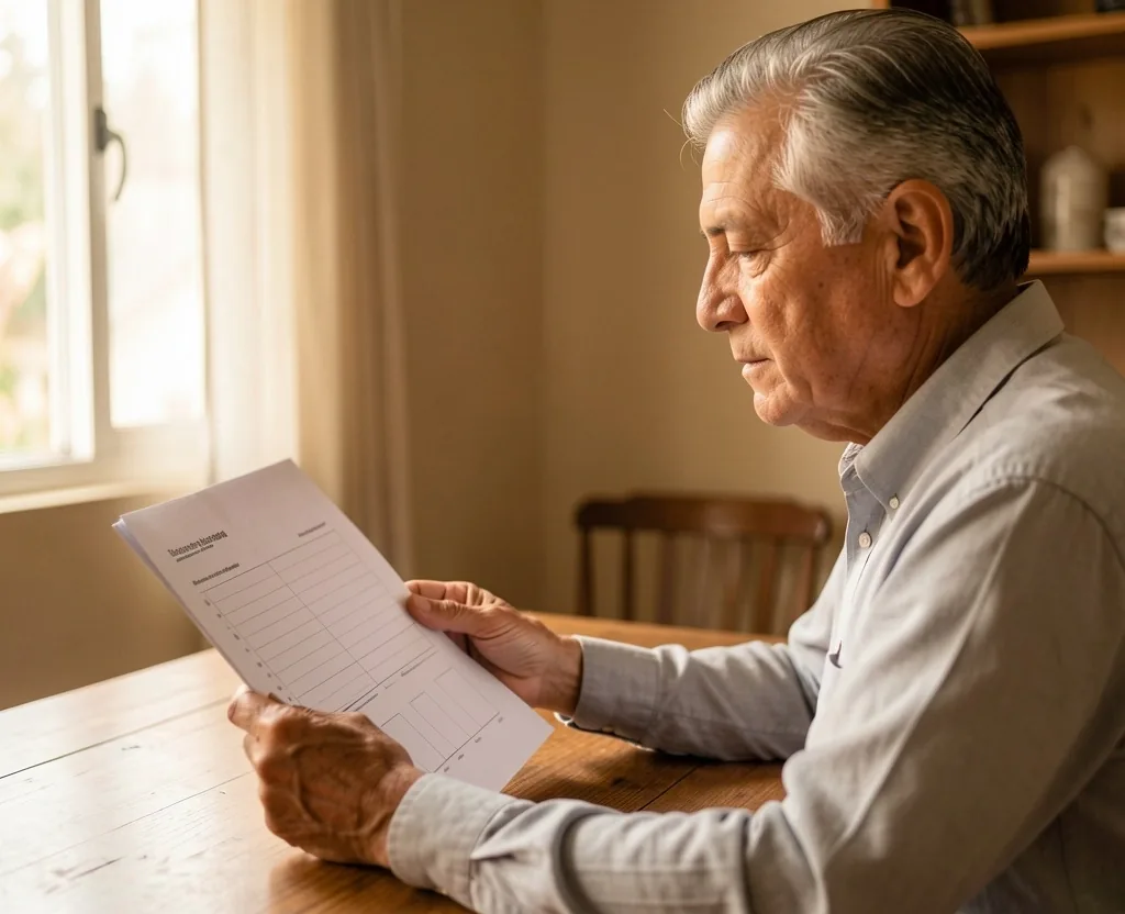Hombre revisando su informe de bienestar en casa