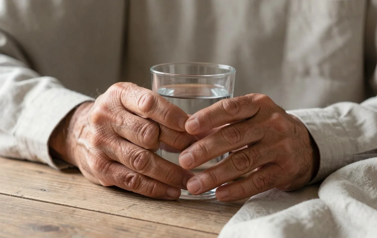 Hombre hidratándose en un momento cotidiano